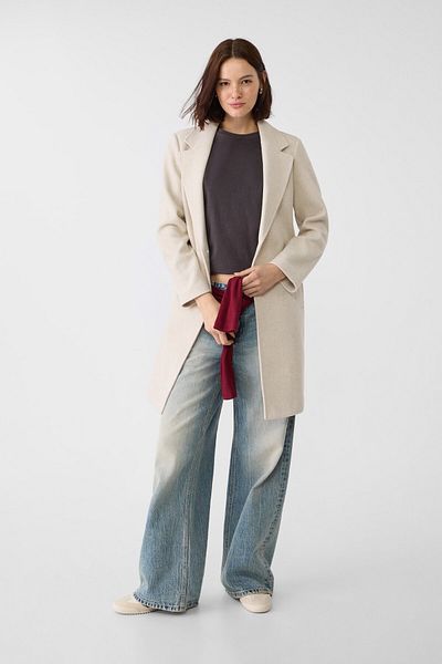 Stradivarius Soft-touch button-up midi coat