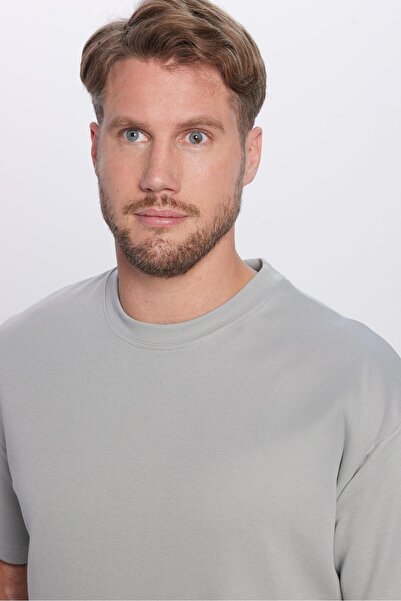 Tudors Μπλουζάκι Unisex Oversize Wide Cut 100% βαμβακερό απαλό γκρι μπλουζάκι με λαιμόκοψη