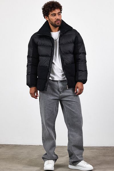 MADZEYMODA Мъжко плюшено, детайлно подплатено черно дебело пухено яке Mz50638