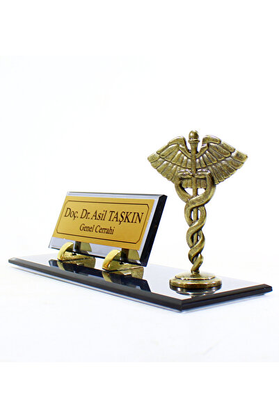 Art Online Doktor Eczacı Veteriner Fizyoterapist Psikolog Hemşire Cam Krom Kaplama Tıp Sembollü Masa İsimliği