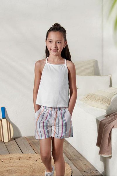 Tchibo Kids Girl 2 Pcs Plain Sleeveless Top, White and Blue