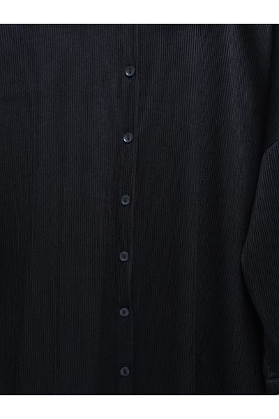 Modamorfo Cămașă oversize jacquard cu nasturi lungi - neagră