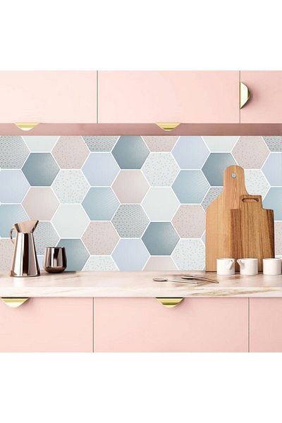 Bigaimaj Bucătărie între blaturi - acoperire cu folie adezivă, model de marmură hexagonal geometric 60cmx100cm