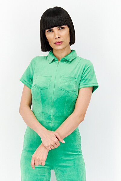 Misfit Women Embroidered Logo Short Sleeve Jumpsuit, Green