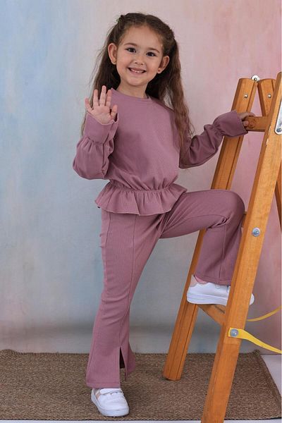 RAPAPA Girl's Leg Detailed Bottom and Top Set 0510-Purple