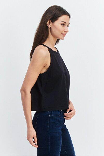 Esprit Women Tie Neck Sleeveless Plain Top, Black