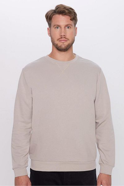 Tudors Unisex Oversize Wide Cut βαμβακερό βασικό γκρι φούτερ με λαιμόκοψη