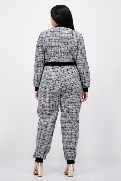 Nina Parker Women Plus Size Textured Long Sleeve Jumpsuit, Black