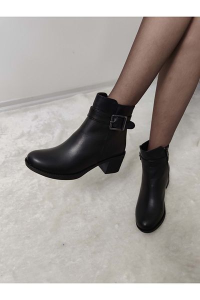 ÇİĞDEM KUNDURA Women's Short Boots - Genuine Leather, Low Heel