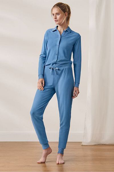 Tchibo Women Ribbed Long Sleeve Overall, Light Blue