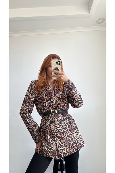 bonnline Jachetă blazer căptușită cu model leopard