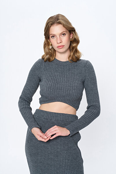 Quzu Антрацитовий трикотажний комплект - спідниця з розрізом