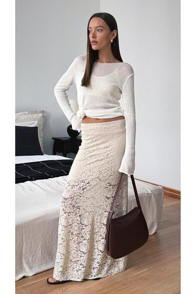 DEEP BEACH Fusta maxi din dantela retro