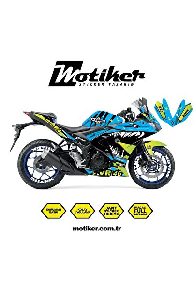 Motiker Yamaha YZF R25 Rossi Köpek Balığı Shark Sticker Etiket Kaplama Modeli...