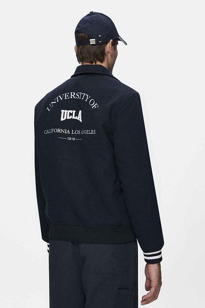 UCLA Keane Navy Blue Stamped College Jacket Snap Fastener Standard Fit Men's Jacket