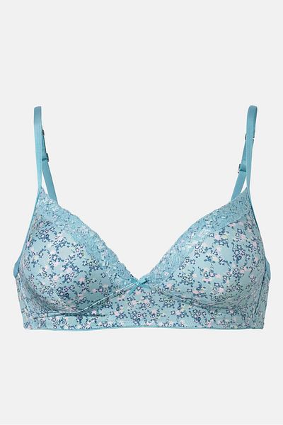 Tchibo Women 1 Piece Floral Non Padded Non Underwired Soft Bra, Turquoise Combo