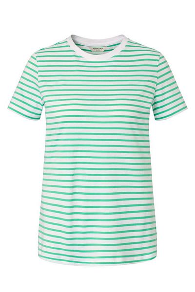 Tchibo Women Round Neck Short Sleeves Stripe T-Shirt, Green Combo