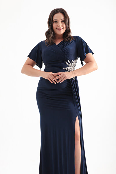 Lafaba Βραδινό φόρεμα με κοσμήματα σε μπλε ναυτικό διπλό στήθος