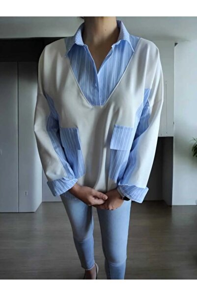 Özgürbutik Striped Poplin Fabric Detail Sweat