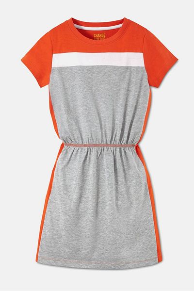 Tchibo Kids Girl Colorblock Short Sleeve Jersey Dress, Grey