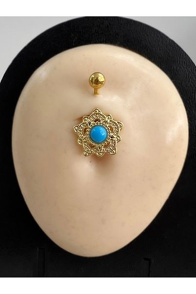 Karınca Piercing Authentic Ethnic Blue Stone Gold Belly Piercing