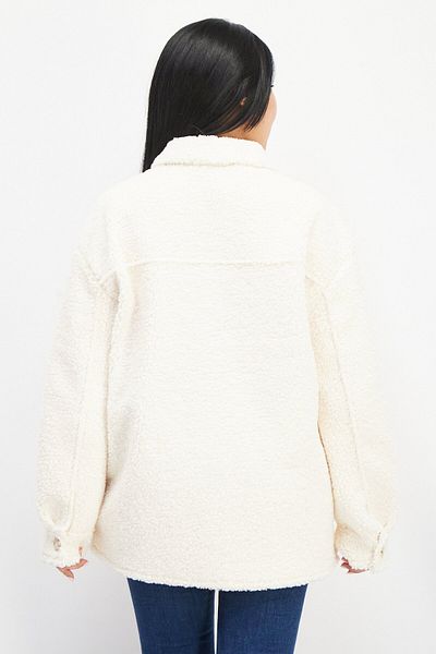 NA-KD Women Spread Collar Long Sleeve Buttoned Teddy Jacket, Cream