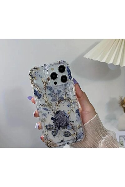 Burroe Atalier İphone 15  pro  hava yastıklı retro çiçekli kuş desenli yumuşa...