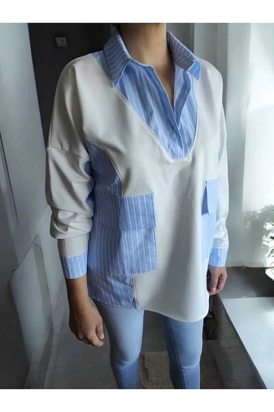 Özgürbutik Striped Poplin Fabric Detail Sweat