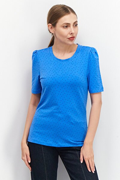 Tchibo Women Round Neck Short Sleeves Micro Dot T-Shirt, Blue