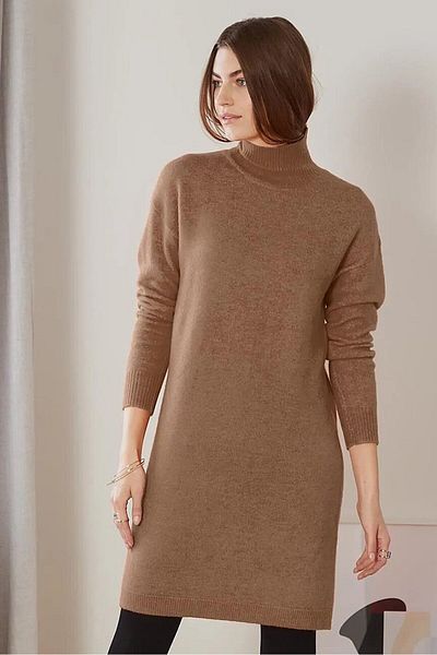 Tchibo Women Textured Sweater Dress, Brown