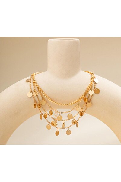 Genel Markalar Şıklığınızı Tamamlayacak 4'lü Zincirli Metal Daire Kolye