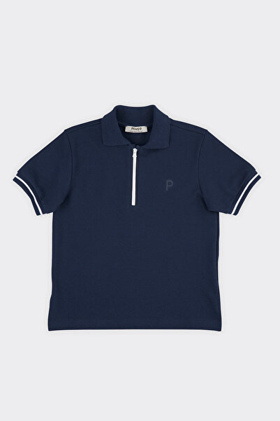 Panço Unisex Çocuk Kısa Kollu Lacivert Polo Yaka Tişört