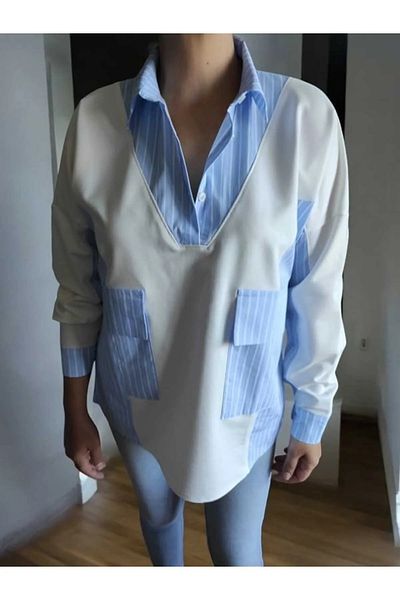 Özgürbutik Striped Poplin Fabric Detail Sweat