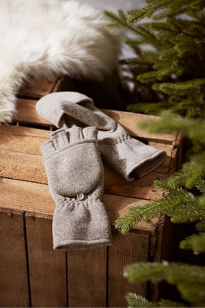 Tchibo Men Fold Over Mittens Glove, Beige And Brown