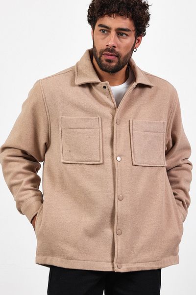 MADZEYMODA Ανδρικό χειμωνιάτικο μπουφάν με επένδυση σε μπεζ κούμπωμα Mz56115