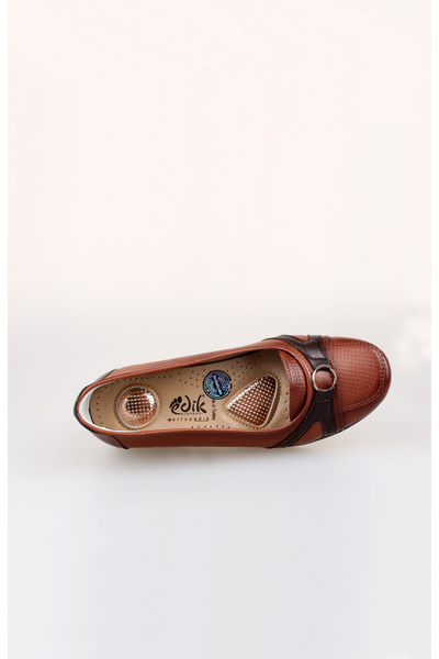 EDİK Daily Women's Comfortable and Durable Genuine Leather Cushioned Heel(R) System Tan Shoes for Mother C54