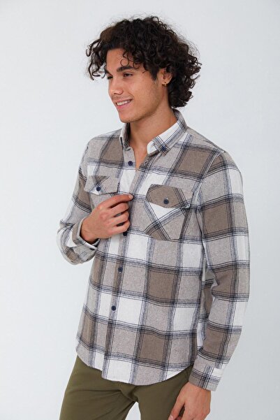 Cazador Ανδρικό πουκάμισο Ξυλοκόπος 22kceed02020 - Καφέ - Xl