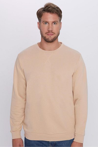 Tudors Unisex Oversize Φαρδύ βαμβακερό φούτερ Basic Beige Crew Neck