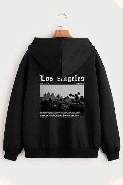 yueswear Unisex 2ip πλεκτό ύφασμα Los Angeles City Λεπτομέρεια Ζακέτα με στάμπα