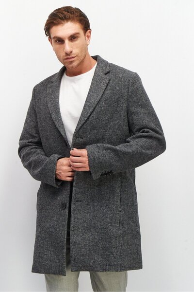 Tchibo Men Textured Short Trench Coat, Dark Grey