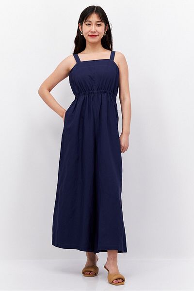 Esprit Women Plain Sleeveless Wide Leg Jumpsuit, Navy Blue