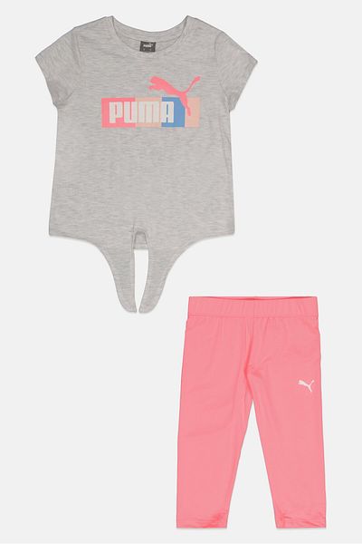 Puma Kids Girl2 Pieces Sportswear Fit Brand Logo Jersey Set, Grey/pink