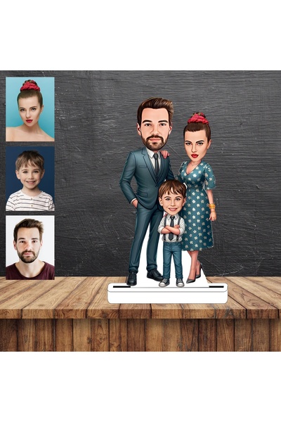 wonderlike Anne Baba Çocuk Karikatür Figürü,Sevgiliye Hediye,Doğum Günü Hediyesi