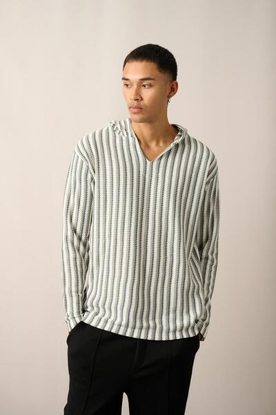 Rocqerx R-5842 Капюшонний кенгуру з кишенями та смужками, трикотажний світшот