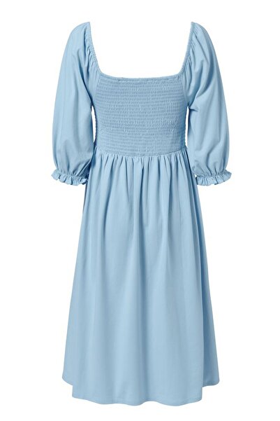 Tchibo Women Shirred Midi Dress, Light Blue