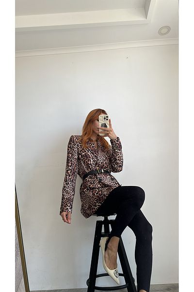 bonnline Jachetă blazer căptușită cu model leopard