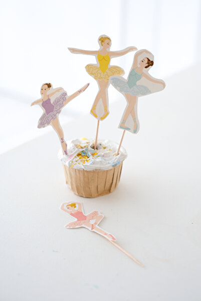 Partifabrik Balerin Temalı Makaron Renkler Kürdan Pasta Süsü 8 Li
