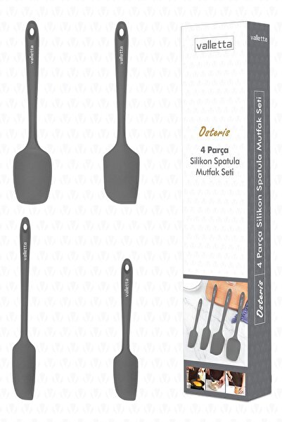 valletta Osteris Heat Resistant Fireproof Non-Stick Silicone Spatula Set 4 Pieces Gray
