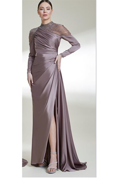 Katre KENZEL OMUZU VE YAKASI TAŞ İLEMELİ ABİYE ELBİSE