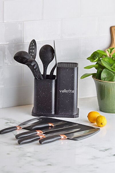 valletta Nairobi Heat Resistant Silicone Fireproof Non-Stick Stand 12 Piece Service Set Black